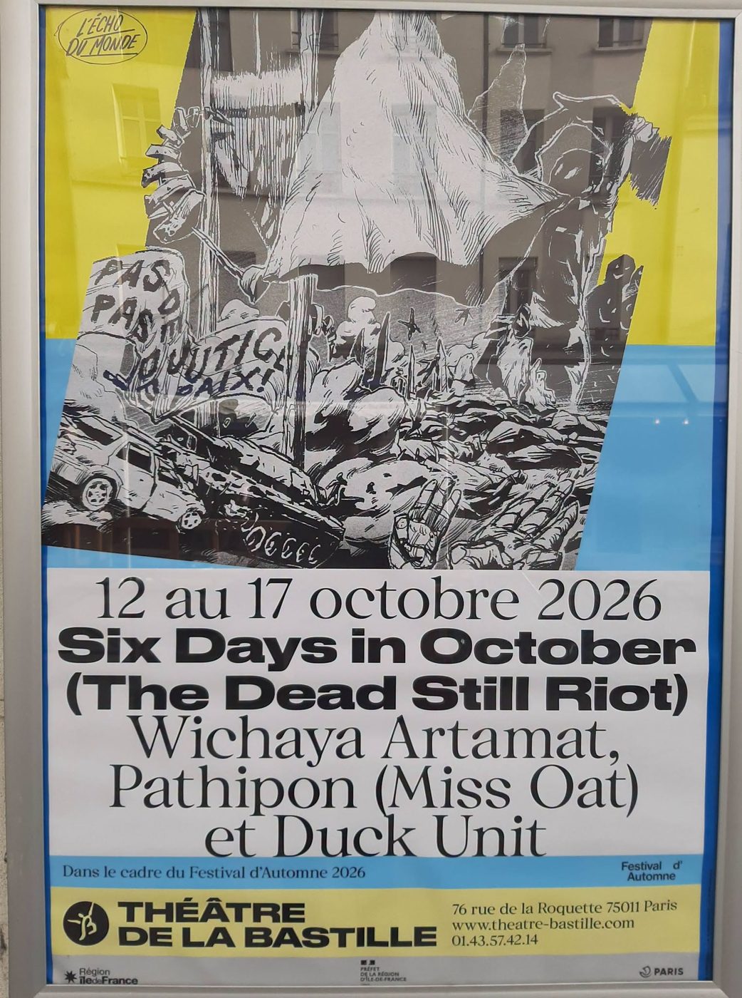 Poster for Six Days in October (The Dead Still Riot) at Théâtre de la Bastille, 12 to 17 October 2026
