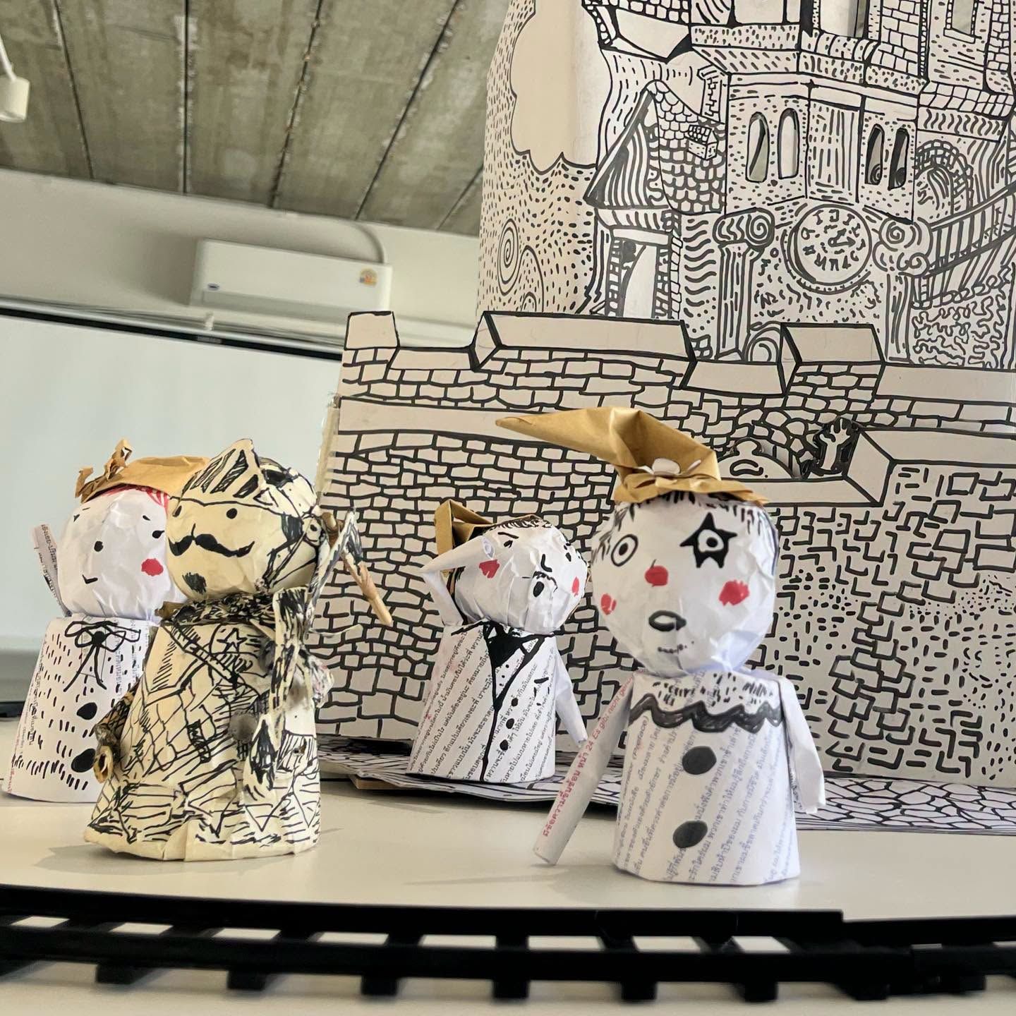Hand-drawn paper puppets and a paper castle from Untold Story